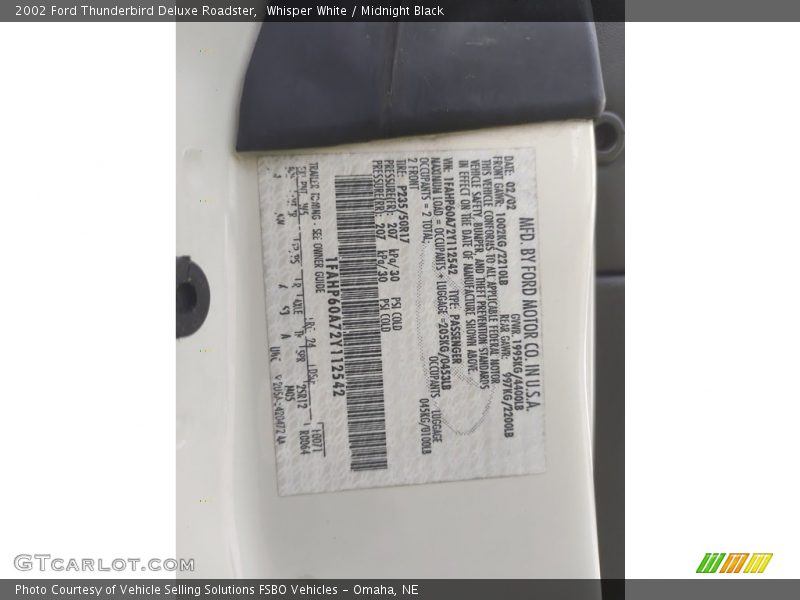 Whisper White / Midnight Black 2002 Ford Thunderbird Deluxe Roadster