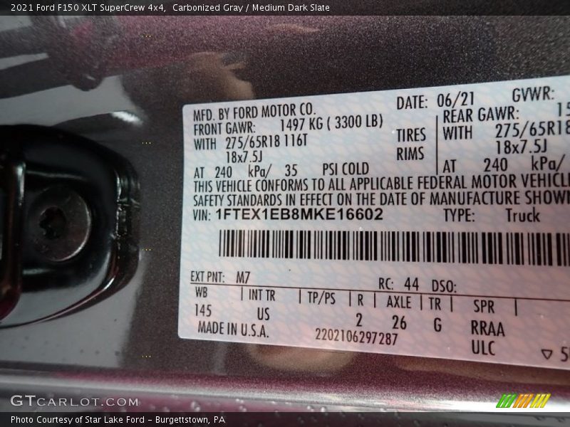 Carbonized Gray / Medium Dark Slate 2021 Ford F150 XLT SuperCrew 4x4
