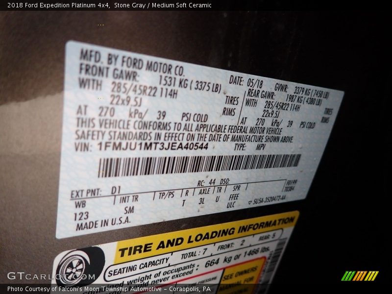 2018 Expedition Platinum 4x4 Stone Gray Color Code D1