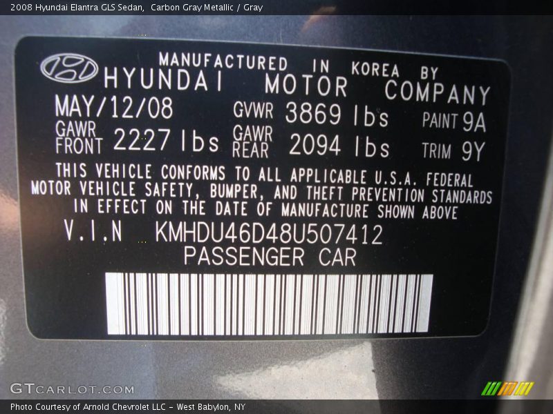 Carbon Gray Metallic / Gray 2008 Hyundai Elantra GLS Sedan
