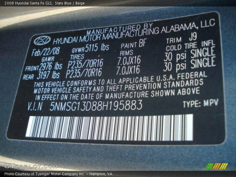 Slate Blue / Beige 2008 Hyundai Santa Fe GLS