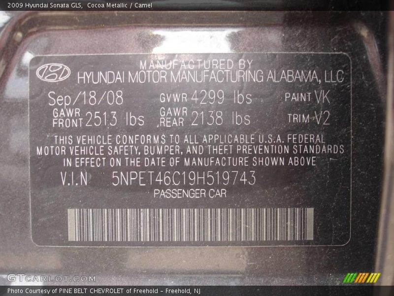 Cocoa Metallic / Camel 2009 Hyundai Sonata GLS