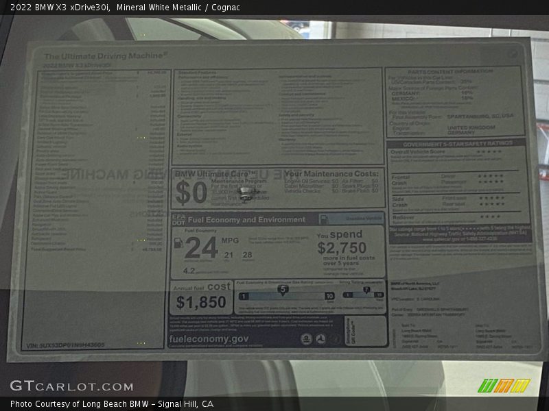  2022 X3 xDrive30i Window Sticker