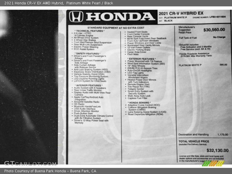 Platinum White Pearl / Black 2021 Honda CR-V EX AWD Hybrid