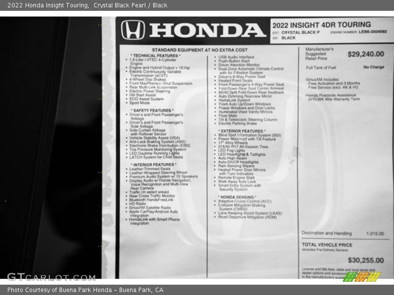 Crystal Black Pearl / Black 2022 Honda Insight Touring