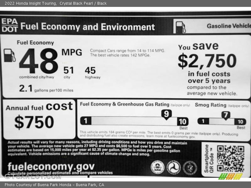 Crystal Black Pearl / Black 2022 Honda Insight Touring