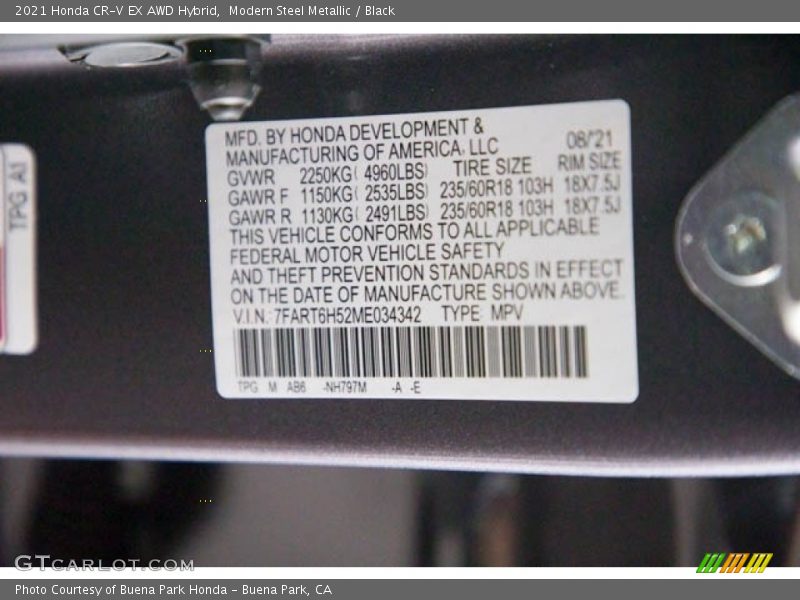 Modern Steel Metallic / Black 2021 Honda CR-V EX AWD Hybrid