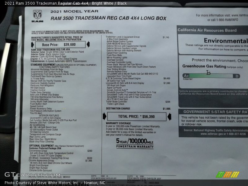 Bright White / Black 2021 Ram 3500 Tradesman Regular Cab 4x4