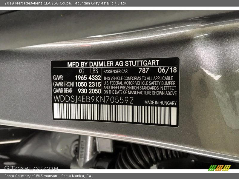 Mountain Grey Metallic / Black 2019 Mercedes-Benz CLA 250 Coupe