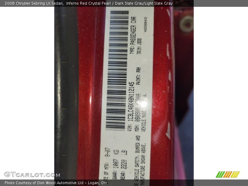 Inferno Red Crystal Pearl / Dark Slate Gray/Light Slate Gray 2008 Chrysler Sebring LX Sedan