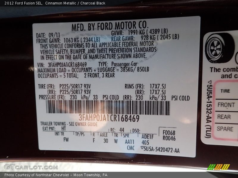 Cinnamon Metallic / Charcoal Black 2012 Ford Fusion SEL