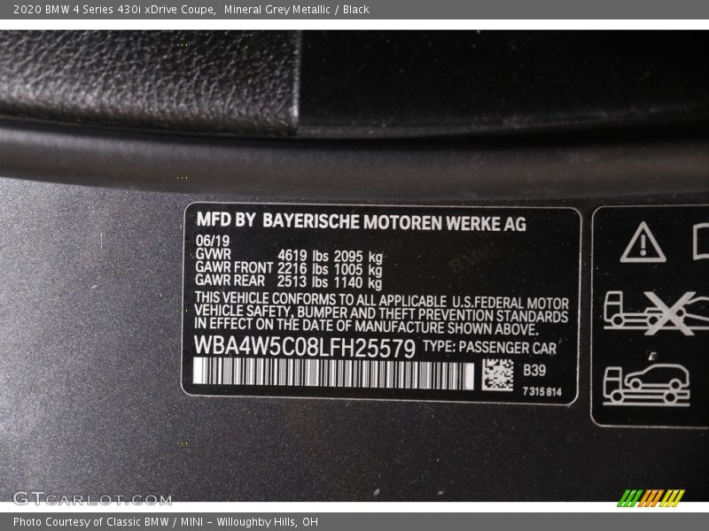 Mineral Grey Metallic / Black 2020 BMW 4 Series 430i xDrive Coupe