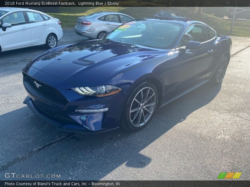 Lightning Blue / Ebony 2018 Ford Mustang EcoBoost Fastback