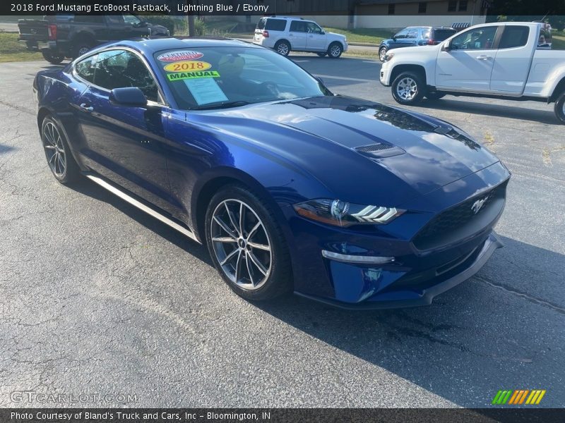 Lightning Blue / Ebony 2018 Ford Mustang EcoBoost Fastback