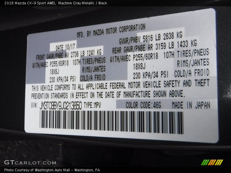 Machine Gray Metallic / Black 2018 Mazda CX-9 Sport AWD