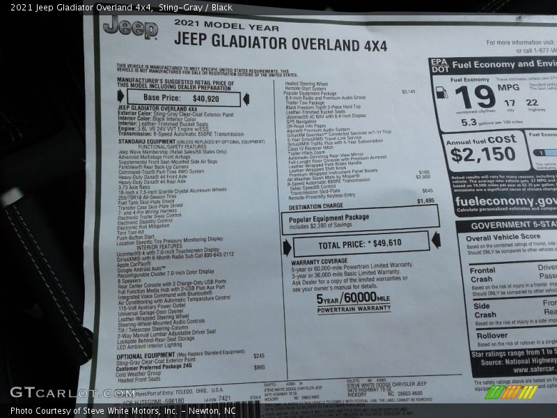 Sting-Gray / Black 2021 Jeep Gladiator Overland 4x4