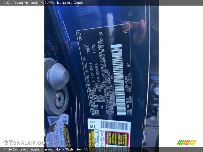 Blueprint / Graphite 2021 Toyota Highlander XLE AWD