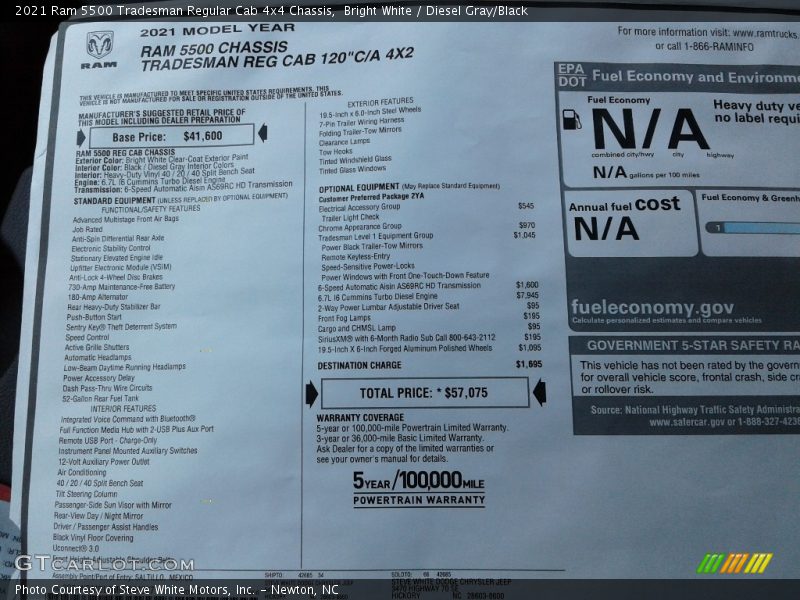 Bright White / Diesel Gray/Black 2021 Ram 5500 Tradesman Regular Cab 4x4 Chassis