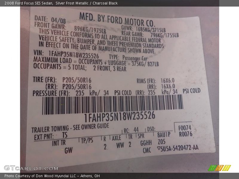 Silver Frost Metallic / Charcoal Black 2008 Ford Focus SES Sedan