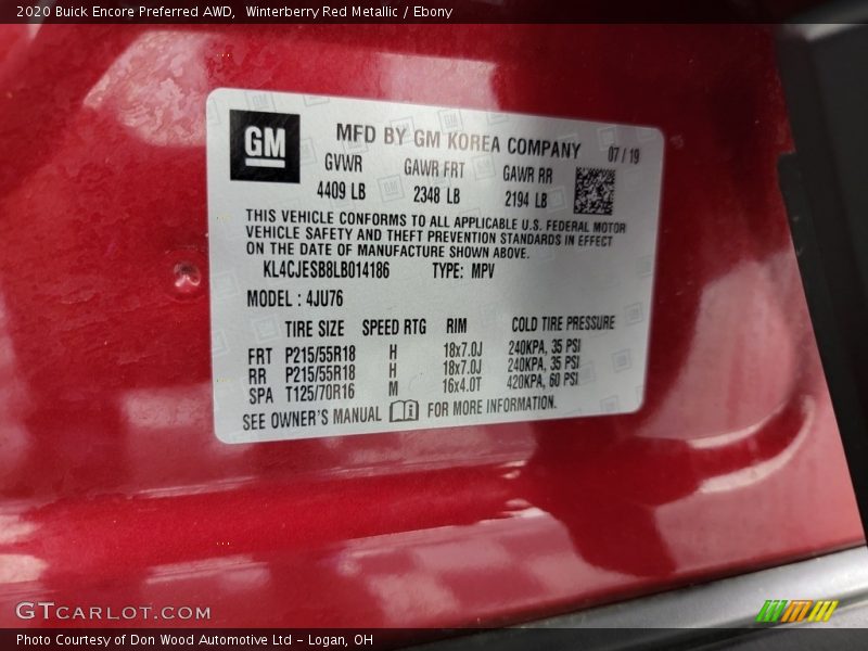 Winterberry Red Metallic / Ebony 2020 Buick Encore Preferred AWD