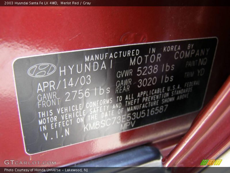 Merlot Red / Gray 2003 Hyundai Santa Fe LX 4WD