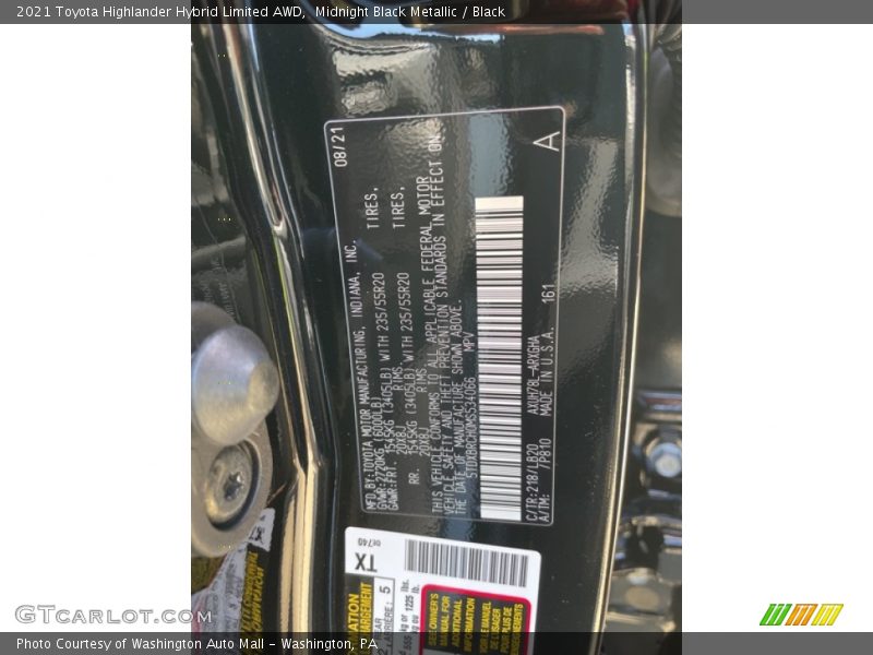 Midnight Black Metallic / Black 2021 Toyota Highlander Hybrid Limited AWD