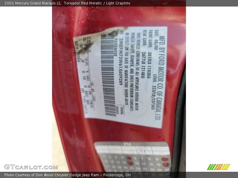 Toreador Red Metallic / Light Graphite 2001 Mercury Grand Marquis LS