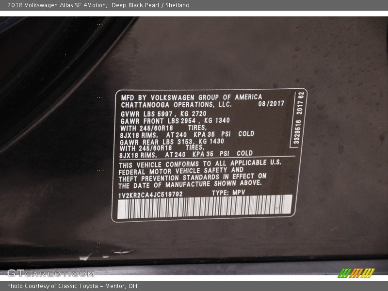 Deep Black Pearl / Shetland 2018 Volkswagen Atlas SE 4Motion