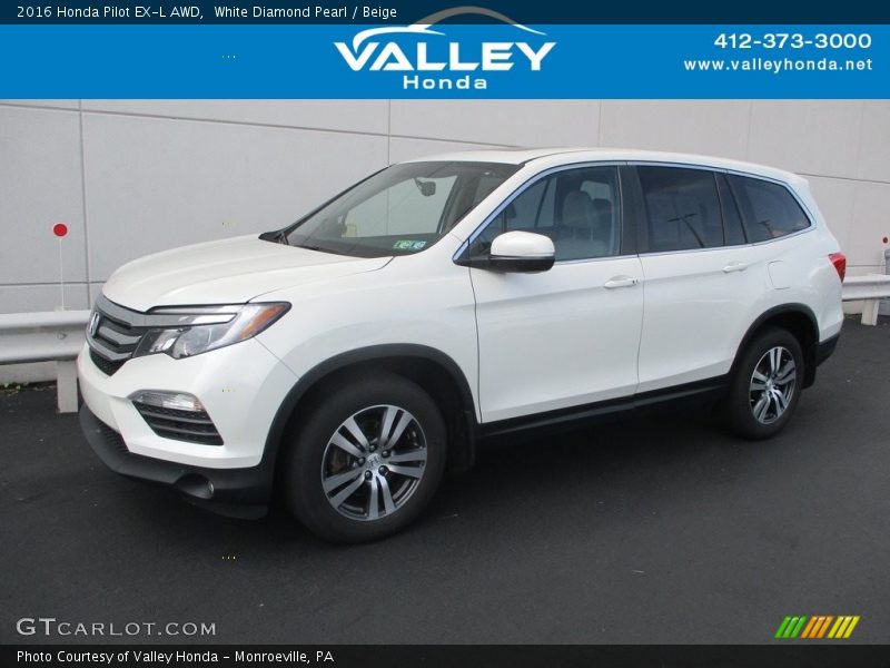 White Diamond Pearl / Beige 2016 Honda Pilot EX-L AWD