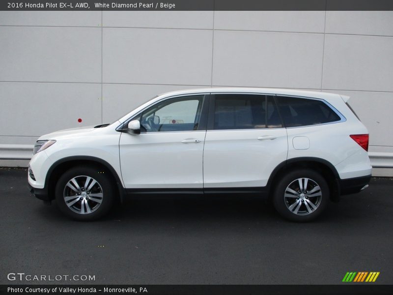 White Diamond Pearl / Beige 2016 Honda Pilot EX-L AWD