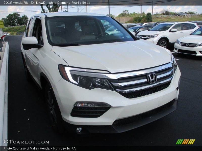 White Diamond Pearl / Beige 2016 Honda Pilot EX-L AWD