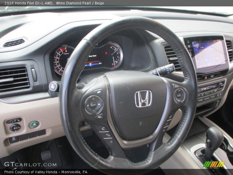White Diamond Pearl / Beige 2016 Honda Pilot EX-L AWD