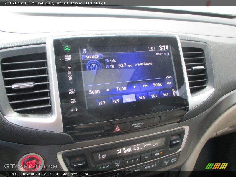 White Diamond Pearl / Beige 2016 Honda Pilot EX-L AWD