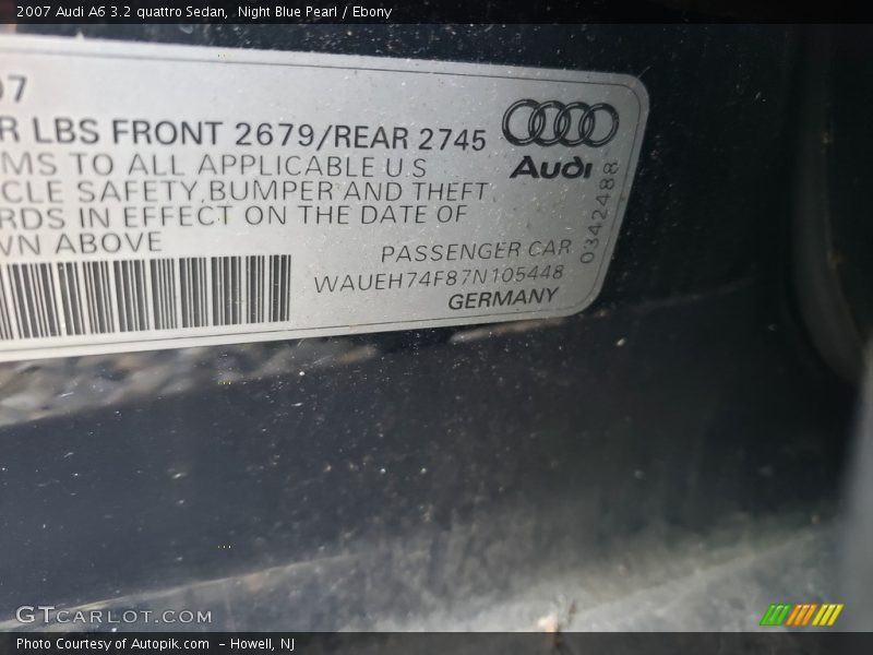 Night Blue Pearl / Ebony 2007 Audi A6 3.2 quattro Sedan