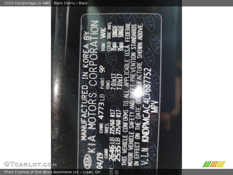 Black Cherry / Black 2020 Kia Sportage LX AWD