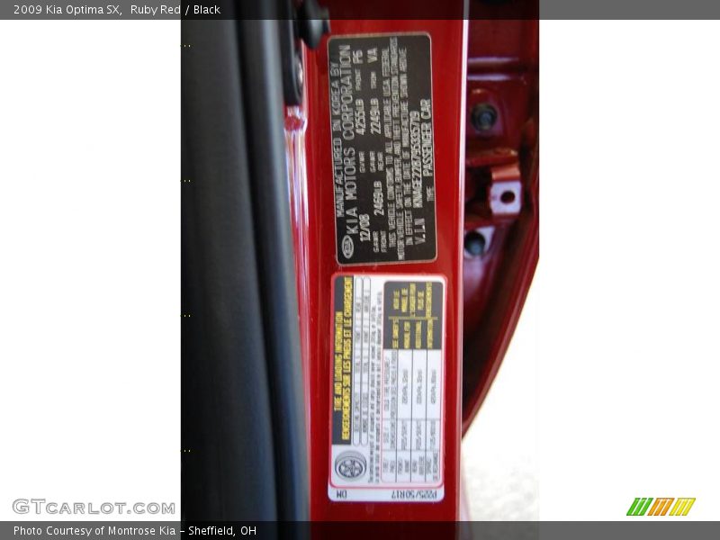 Ruby Red / Black 2009 Kia Optima SX
