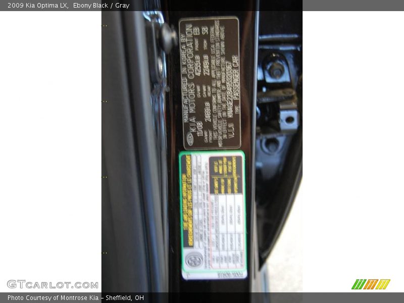 Ebony Black / Gray 2009 Kia Optima LX