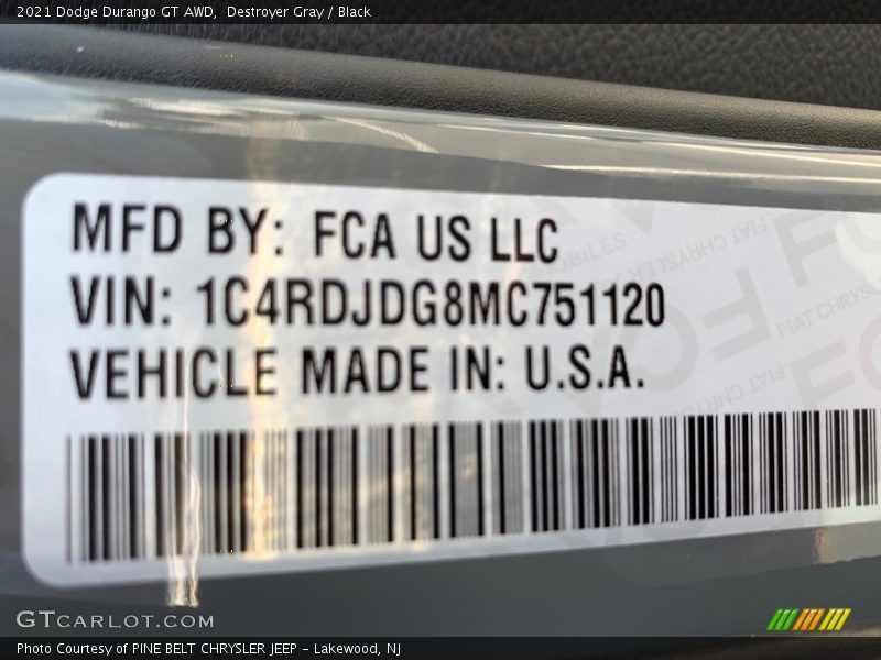 Destroyer Gray / Black 2021 Dodge Durango GT AWD