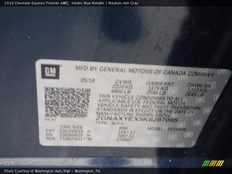 Kinetic Blue Metallic / Medium Ash Gray 2019 Chevrolet Equinox Premier AWD