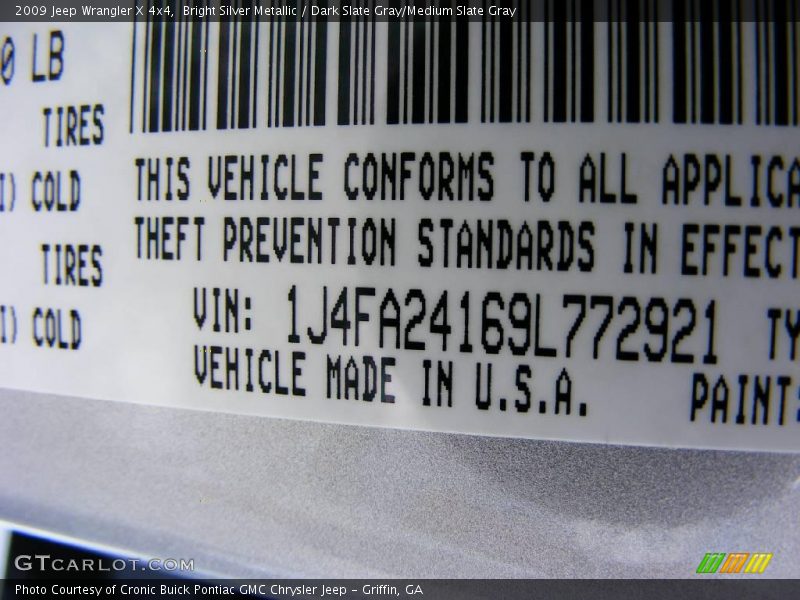 Bright Silver Metallic / Dark Slate Gray/Medium Slate Gray 2009 Jeep Wrangler X 4x4