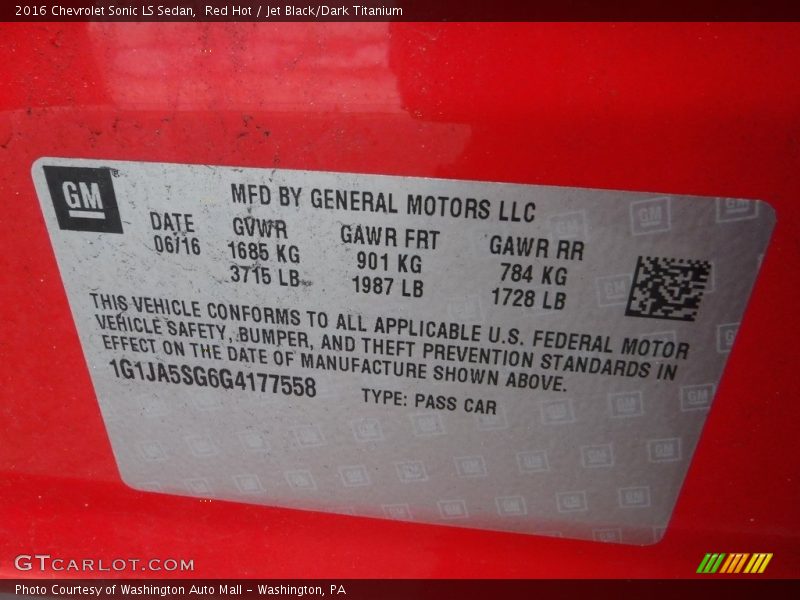 Red Hot / Jet Black/Dark Titanium 2016 Chevrolet Sonic LS Sedan