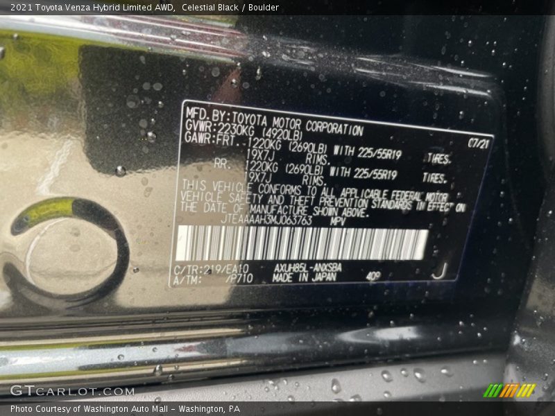 Celestial Black / Boulder 2021 Toyota Venza Hybrid Limited AWD