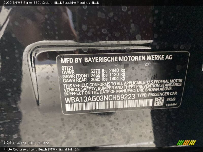 2022 5 Series 530e Sedan Black Sapphire Metallic Color Code 475