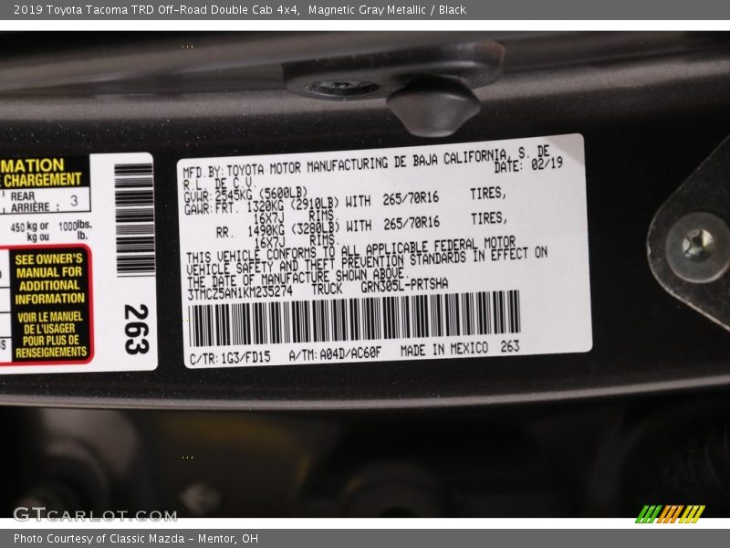 Magnetic Gray Metallic / Black 2019 Toyota Tacoma TRD Off-Road Double Cab 4x4