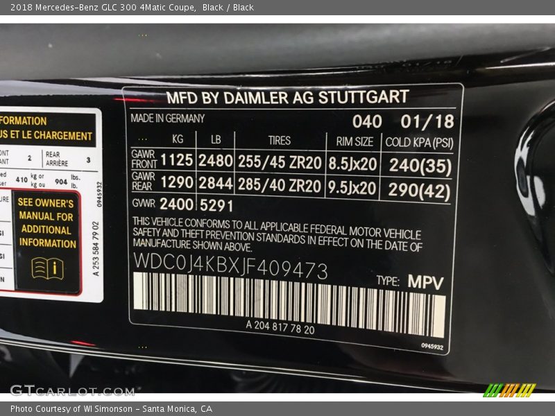 Black / Black 2018 Mercedes-Benz GLC 300 4Matic Coupe