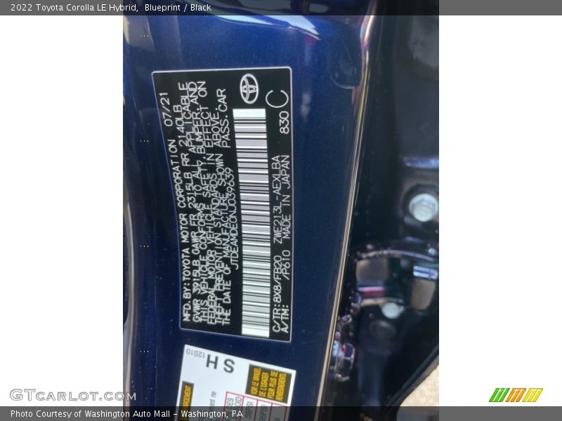 Blueprint / Black 2022 Toyota Corolla LE Hybrid