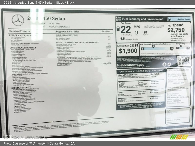 Black / Black 2018 Mercedes-Benz S 450 Sedan