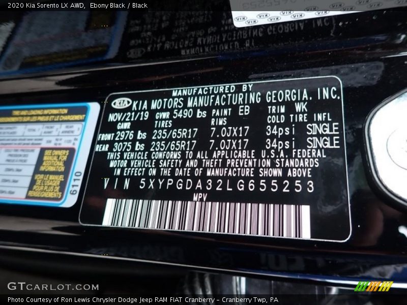 Ebony Black / Black 2020 Kia Sorento LX AWD