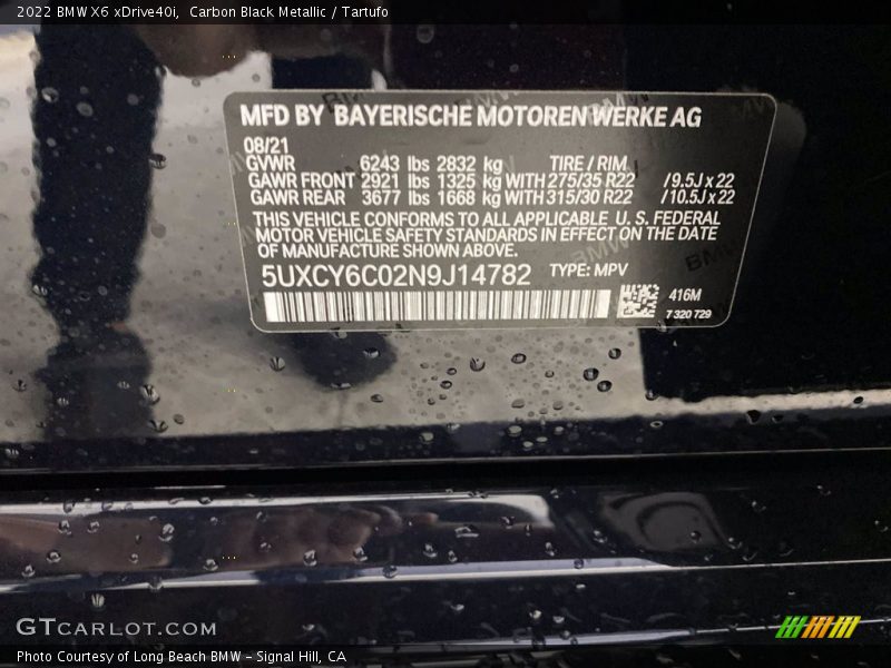 2022 X6 xDrive40i Carbon Black Metallic Color Code 416