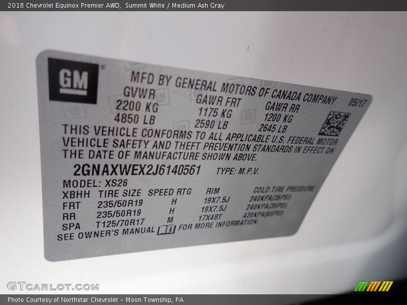 Summit White / Medium Ash Gray 2018 Chevrolet Equinox Premier AWD